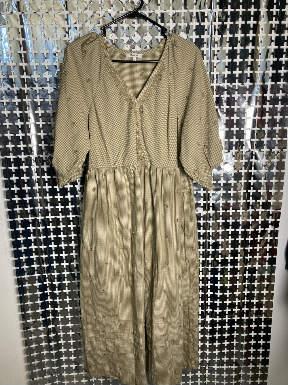 Madewell Olive Green Embroidered Midi Dress